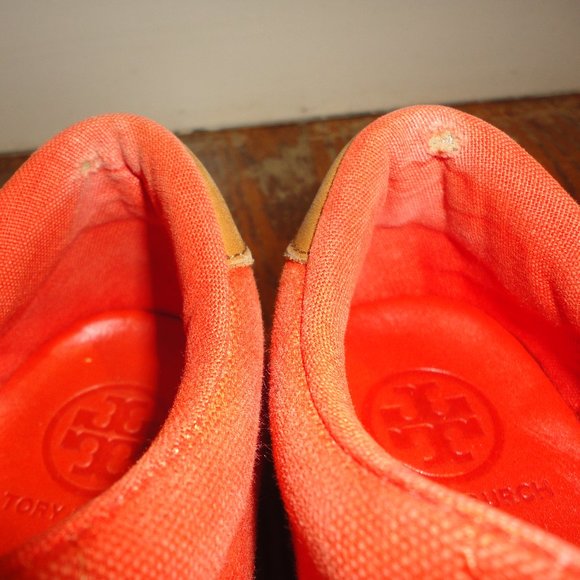 TORY BURCH Women's Orange & White Textile & Leather Sneakers Shoes Size 7M - Picture 11 of 11